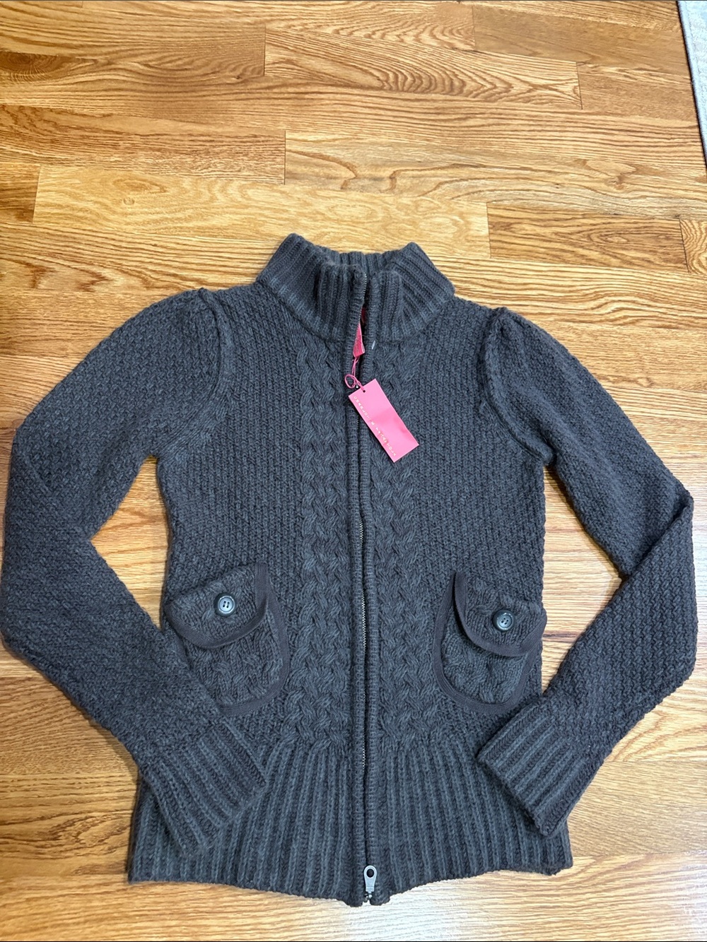 Womenās Charcoal Cable-Knit 2way Zip Sweater cardigan Jacket Wool Y2K vintage M